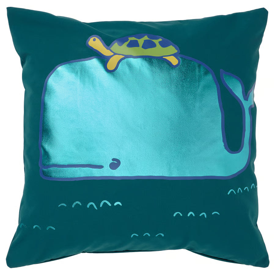 Cojín 50x50 cm estampado de ballenas/azul verdoso