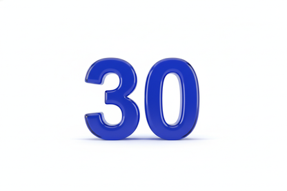 un número 30 en blue glass soft (not cracked) sobre fondo blanco liso